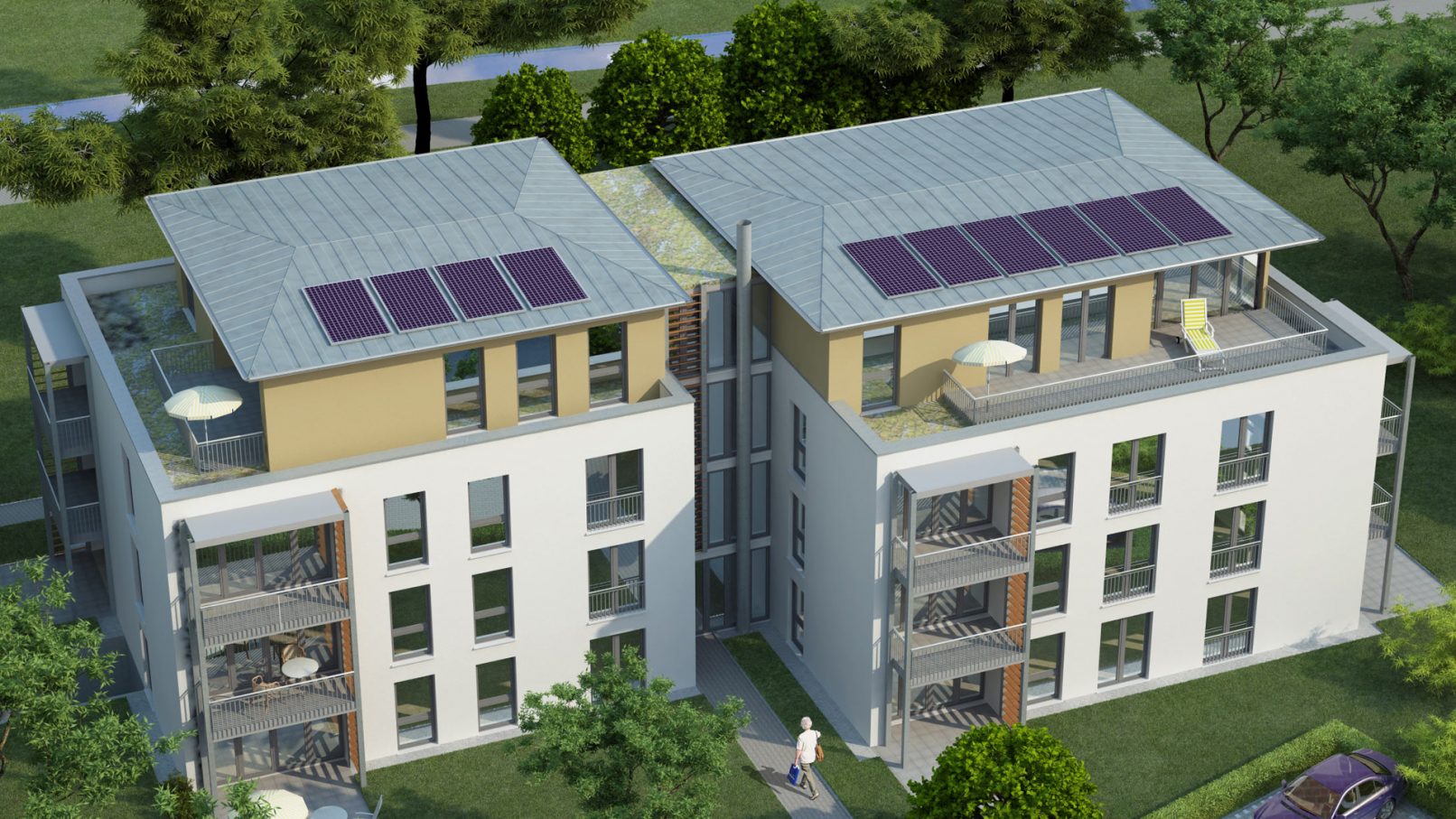 3D Ansicht Luft Neubau von 36 Wohnungen „Heubrunnenpark“